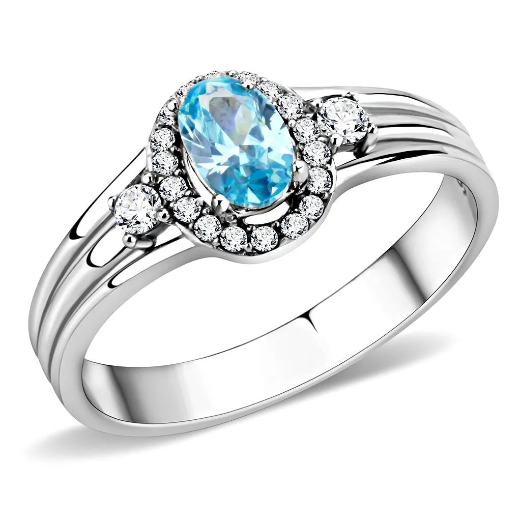 MTad 661 - High polished (no plating) Stainless Steel Ring with High Grade Crystals in Sea Blue