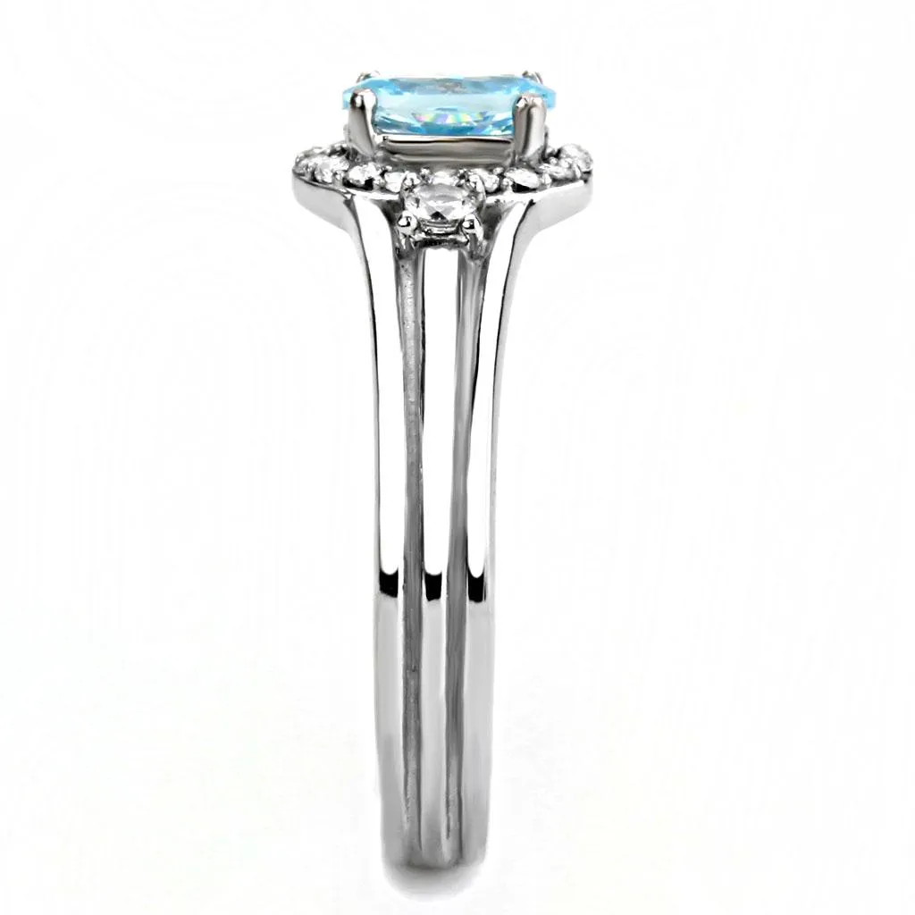 MTad 661 - High polished (no plating) Stainless Steel Ring with High Grade Crystals in Sea Blue
