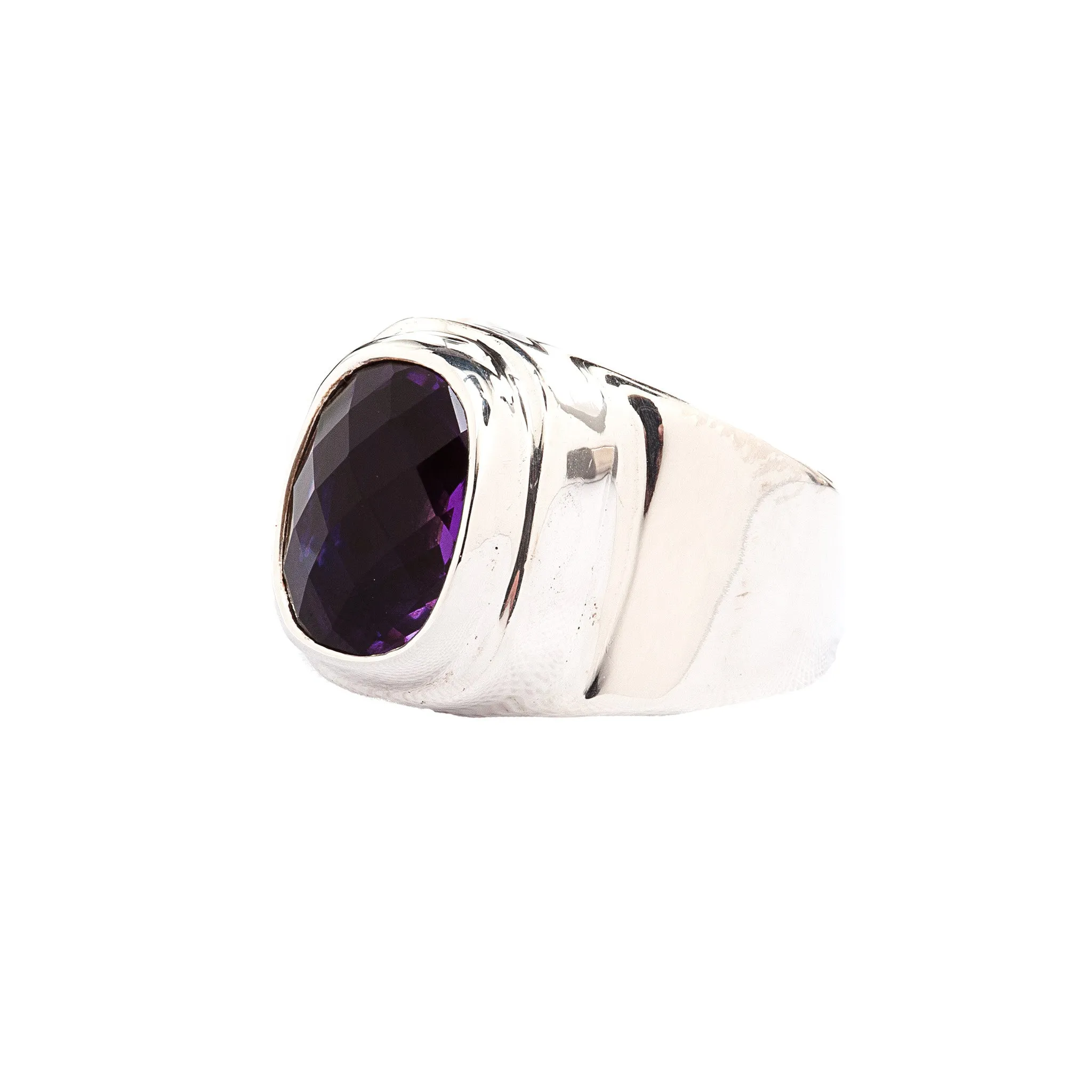 Mulberry Amethyst Sterling Silver Wide Band Ring