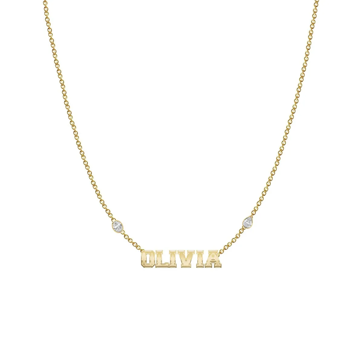 Multiple Cutout Gold Names and Multi Shape Diamonds Necklace