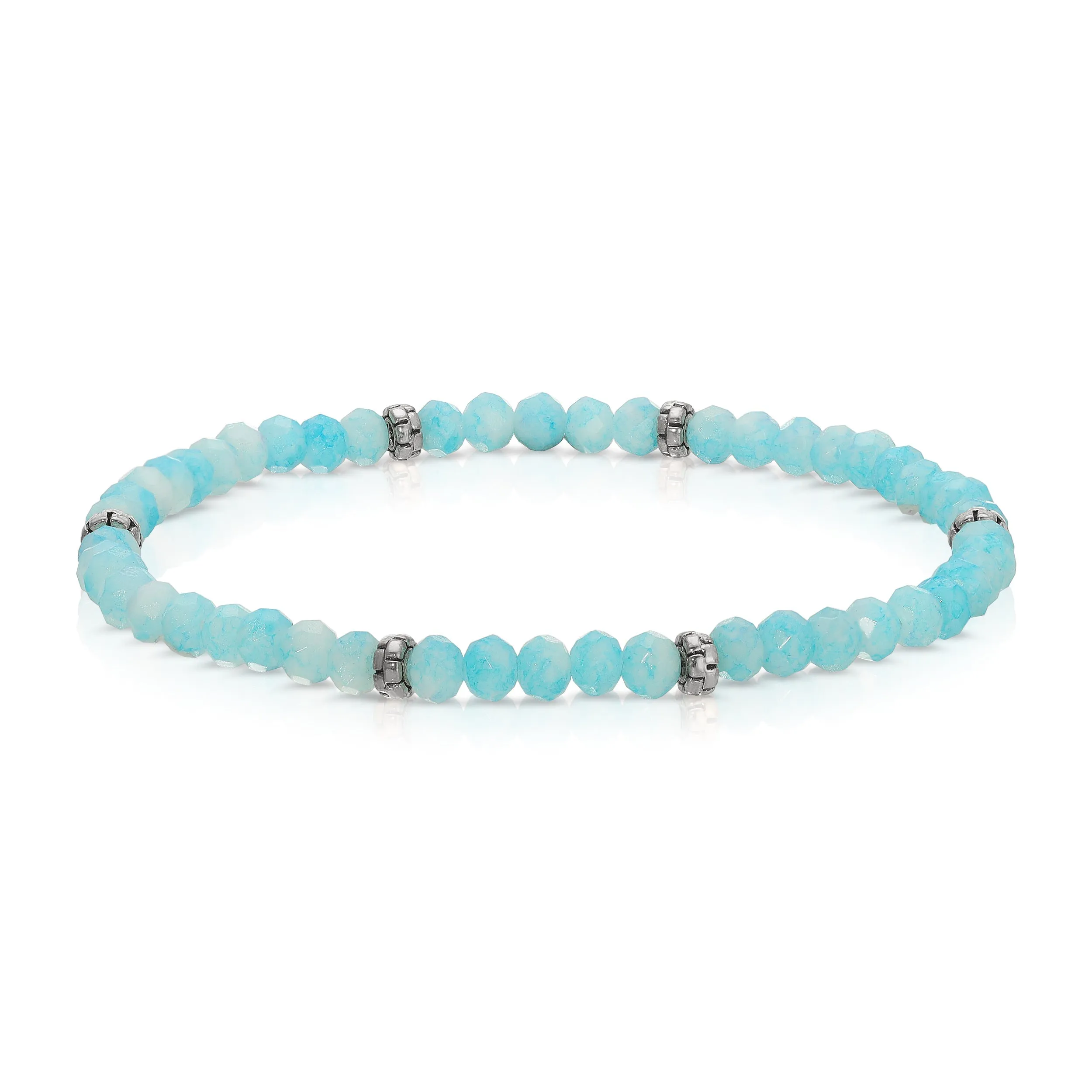 My FUN Colors Mini Crystal Bracelet Blue and White Tie-Dye Bracelet / Silver Accent