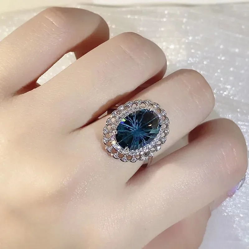 Natural Brazil Green Crystal Ring 925 Sterling Silver Fine Wedding Jewelry