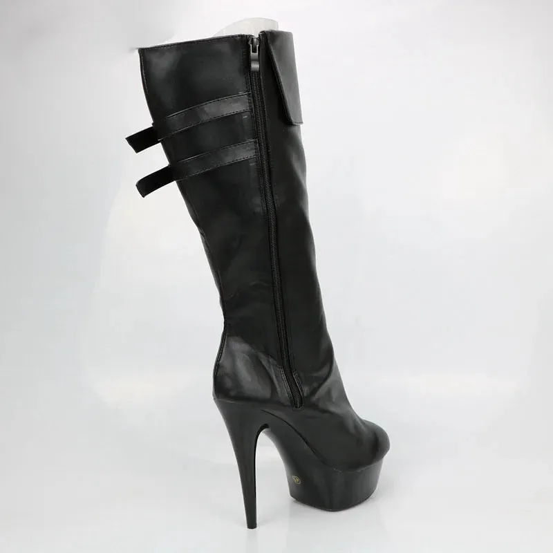 New White Knee-High  Large Size 15CM High Heels Round Toe Punk Women Boots