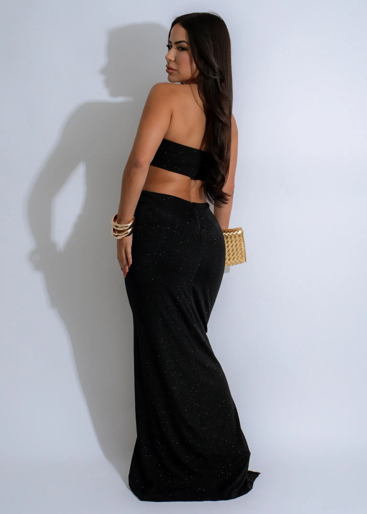 Nightfall Glamour Ruched Maxi Dress Black