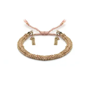 Nude Silk and Yellow Gold Vermeil Chain Woven Bracelet