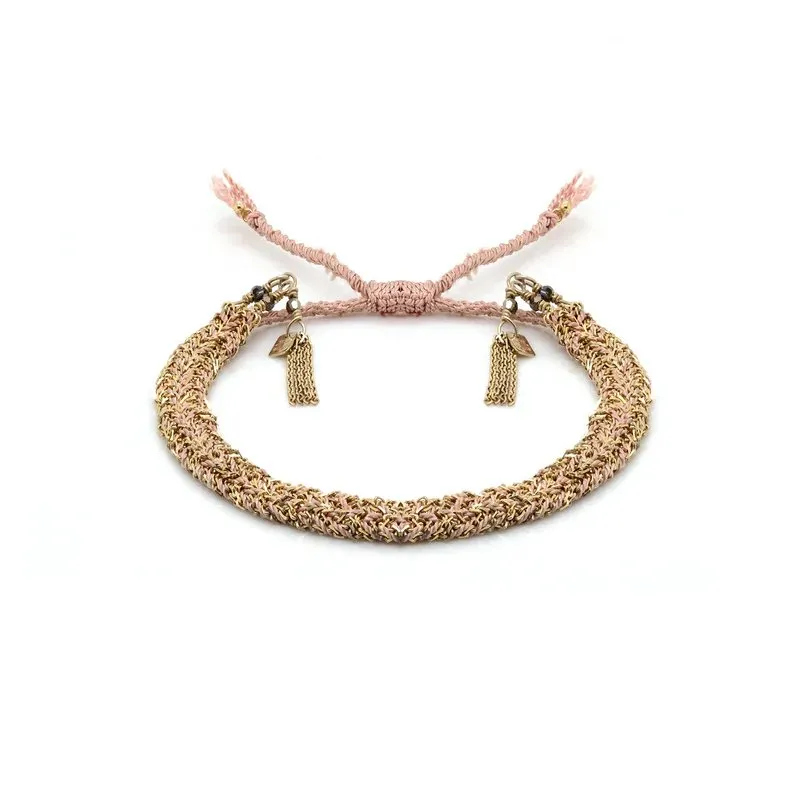 Nude Silk and Yellow Gold Vermeil Chain Woven Bracelet