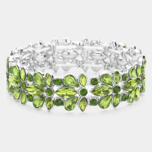 Olive Green Crystal Flower Stretch Pageant Bracelet  | Prom Bracelet | 627081