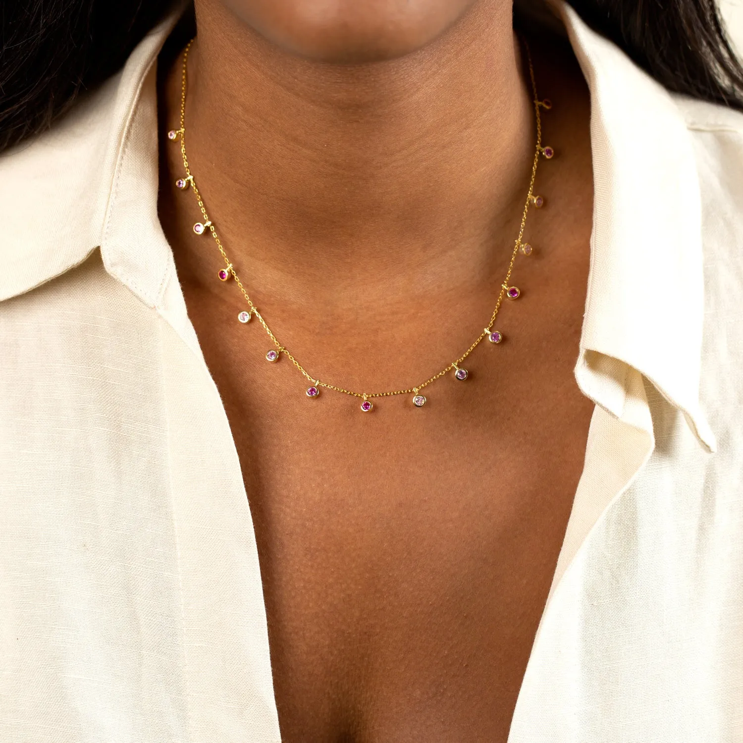 Ombré Colored Stone Chain Necklace