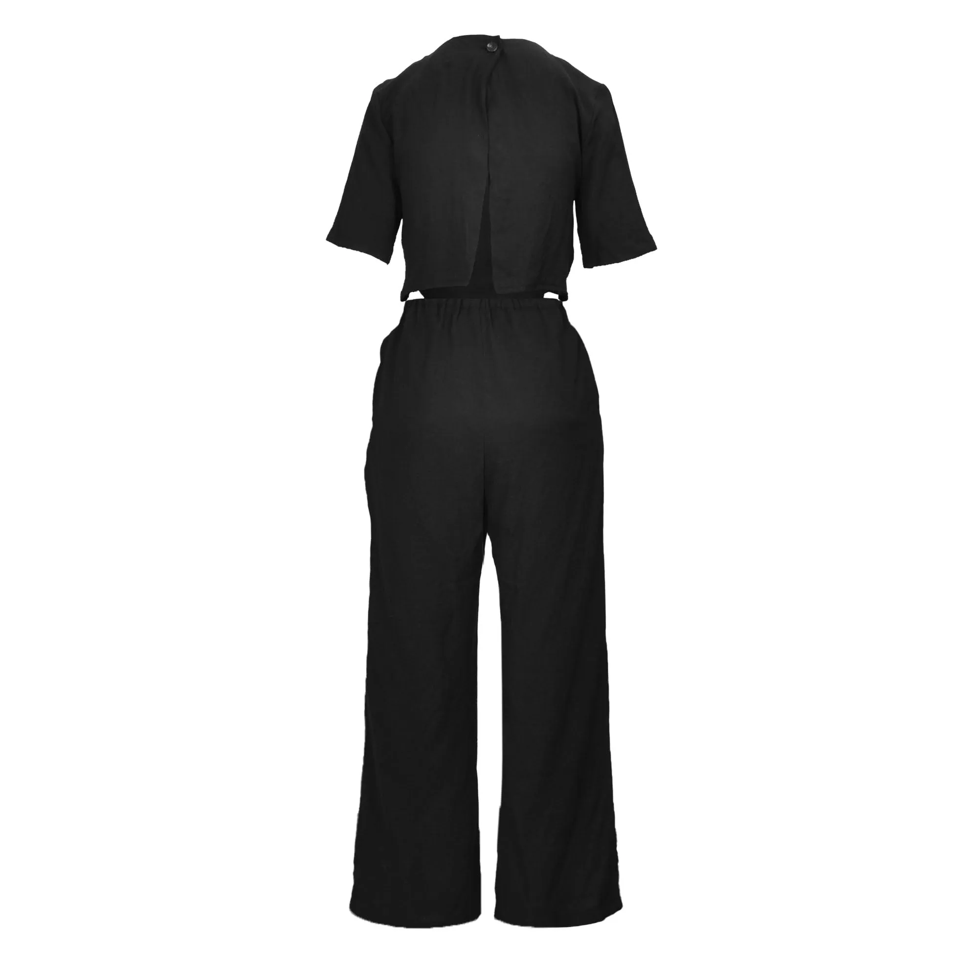 Open Back Linen Wide Leg Jumpsuits