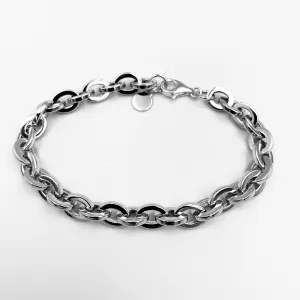 Oval link belcher sterling silver rhodium plated bracelet