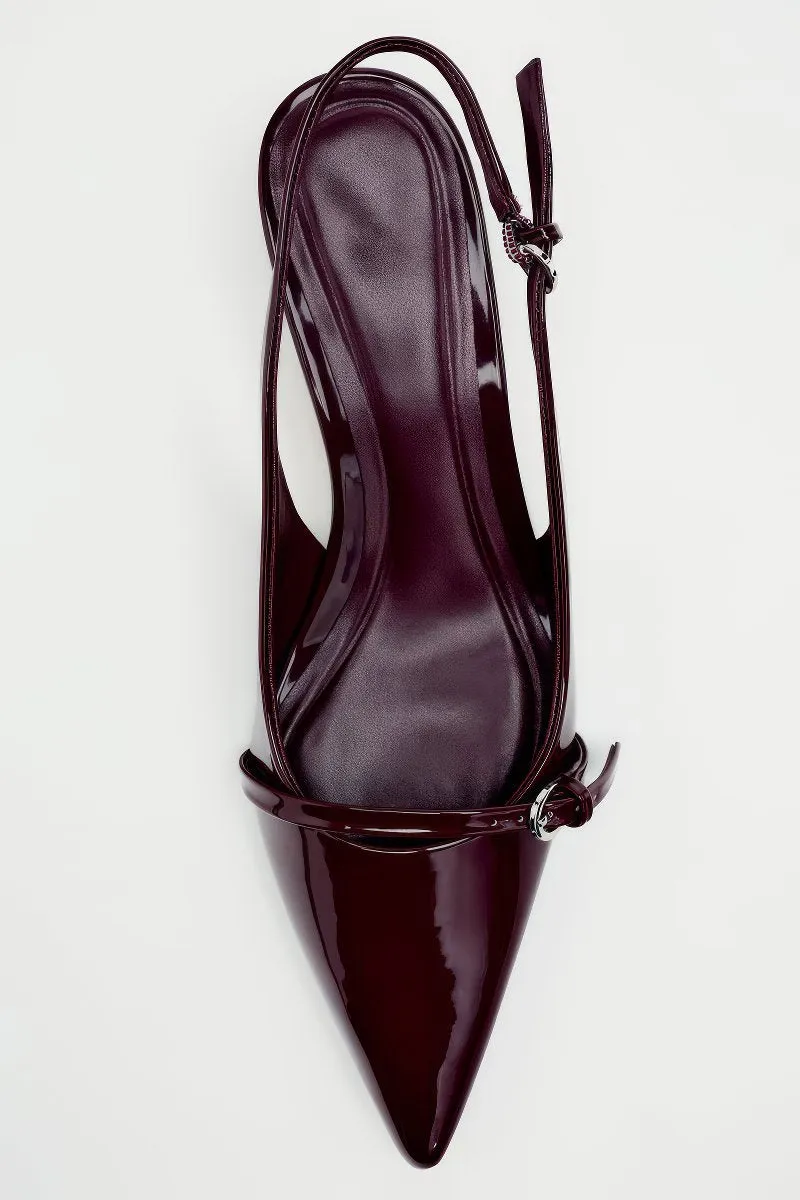 Patent Pointed Toe Slingback Kitten Heels