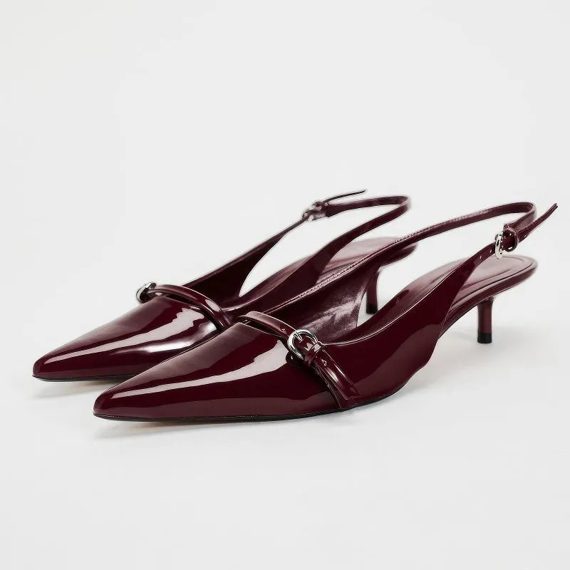 Patent Pointed Toe Slingback Kitten Heels