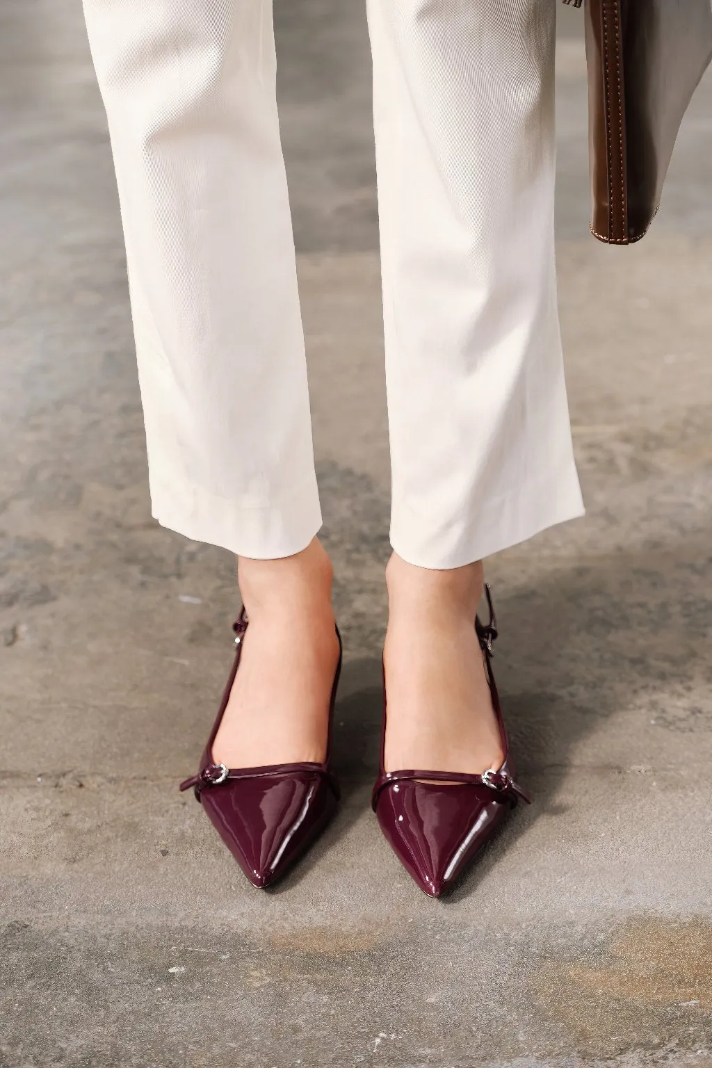 Patent Pointed Toe Slingback Kitten Heels