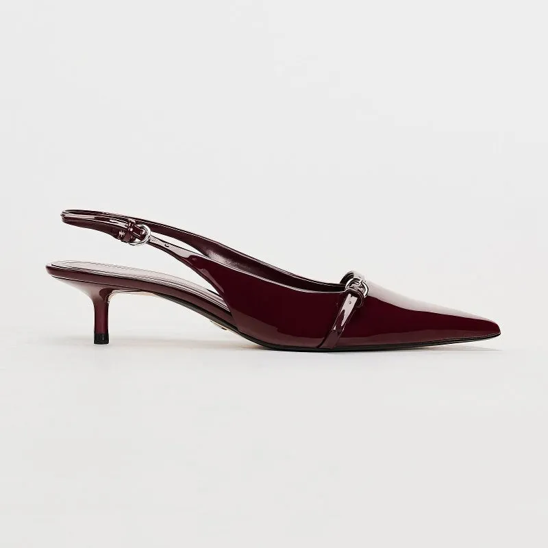 Patent Pointed Toe Slingback Kitten Heels