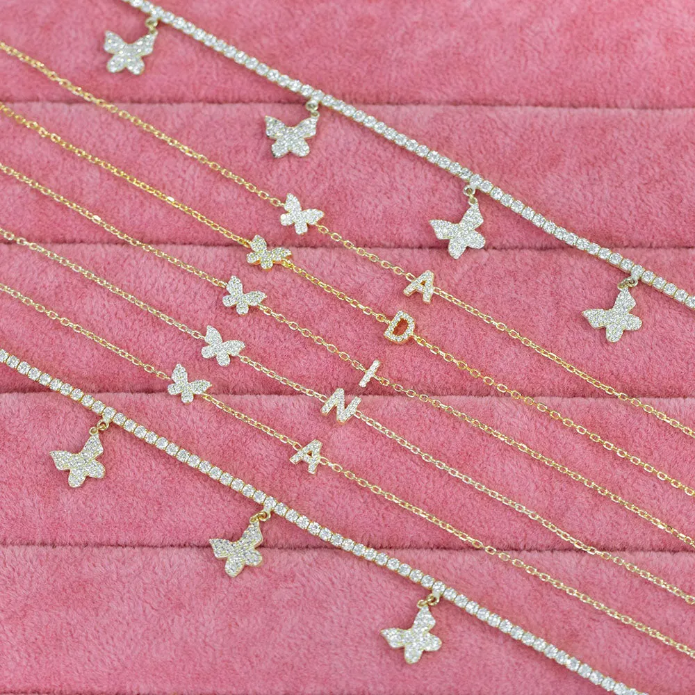 Pavé Butterfly Initial Bracelet
