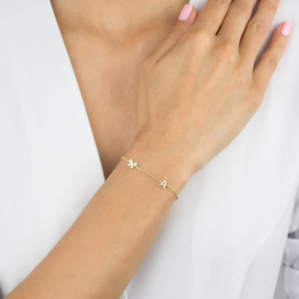 Pavé Butterfly Initial Bracelet