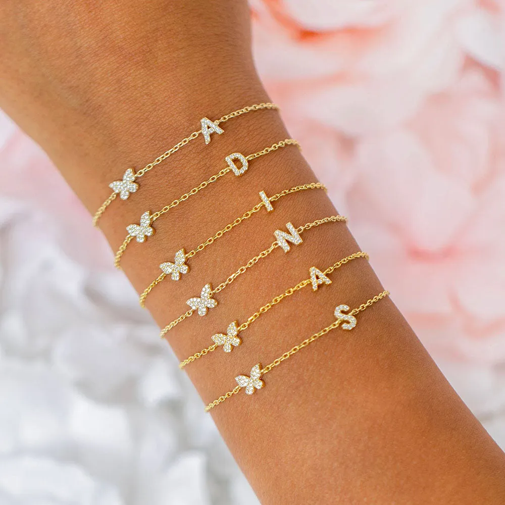 Pavé Butterfly Initial Bracelet