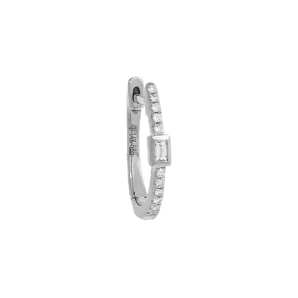 Pavé Diamond & Baguette Bezel Huggie Earring 14K