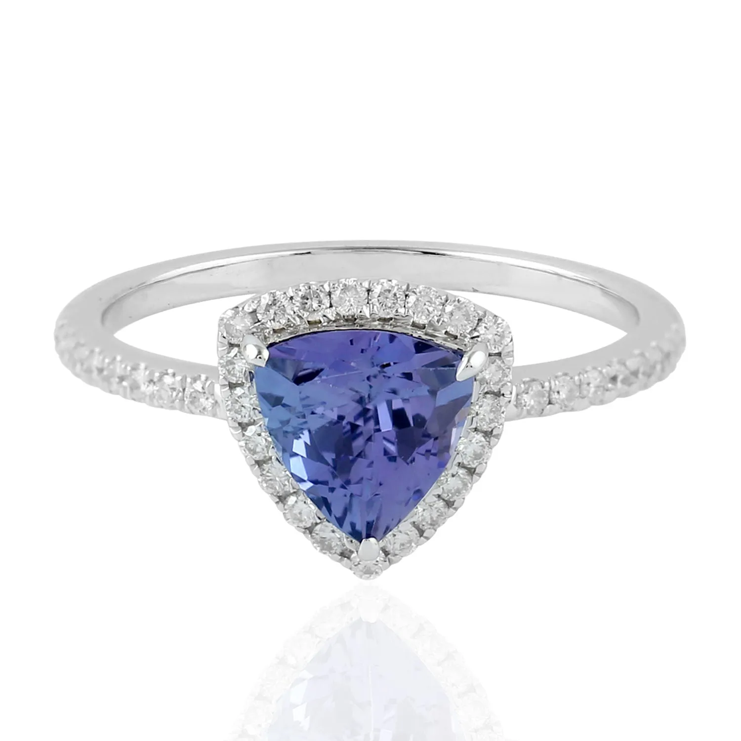 Pave Diamond Trillion Tanzanite Halo Ring In 14k White Gold For Women