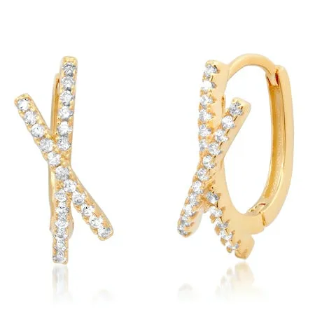 Pave X Vermeil Huggie Earrings