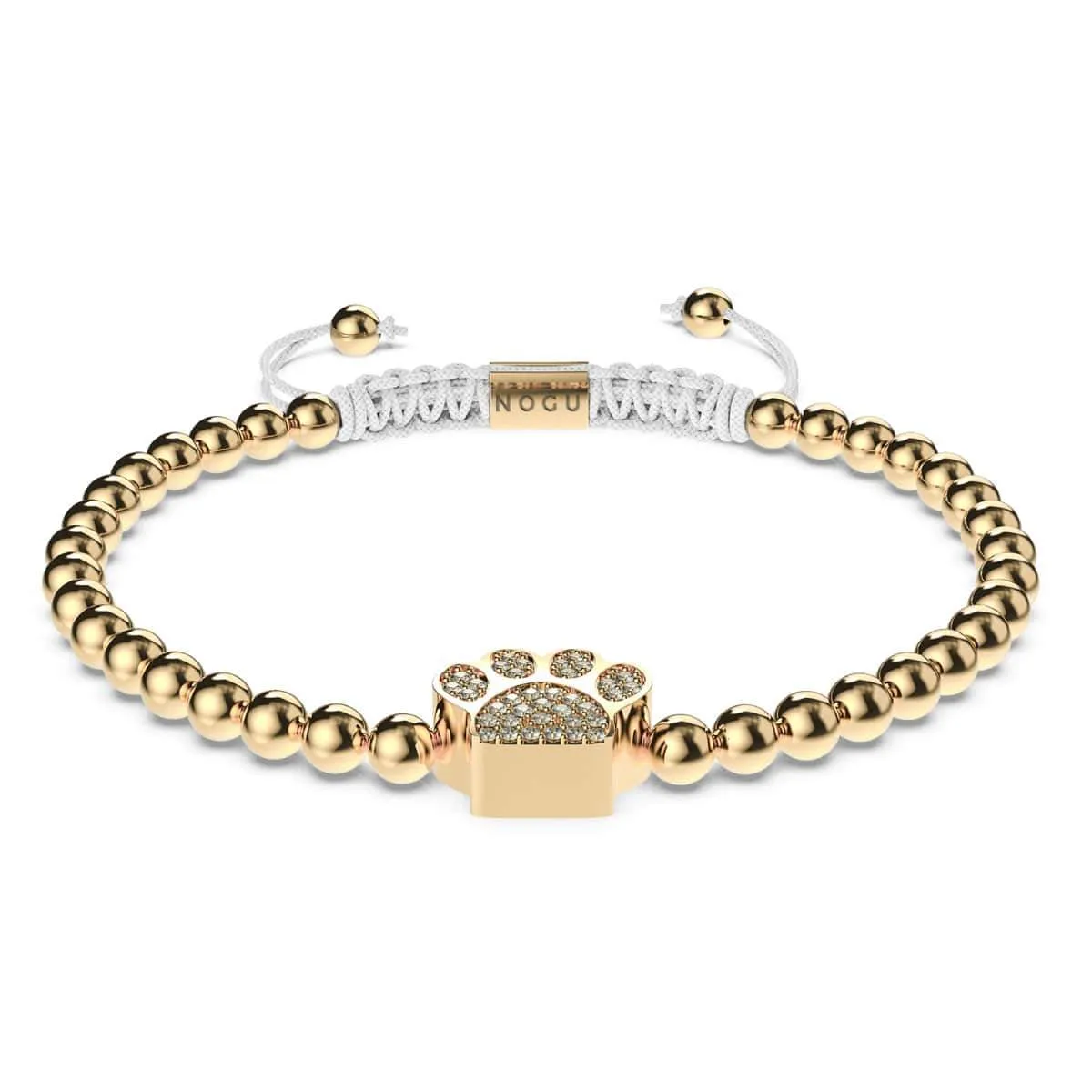Paw | 18k Gold | White | Crystal Pup Print | Macrame Charmballa Bracelet