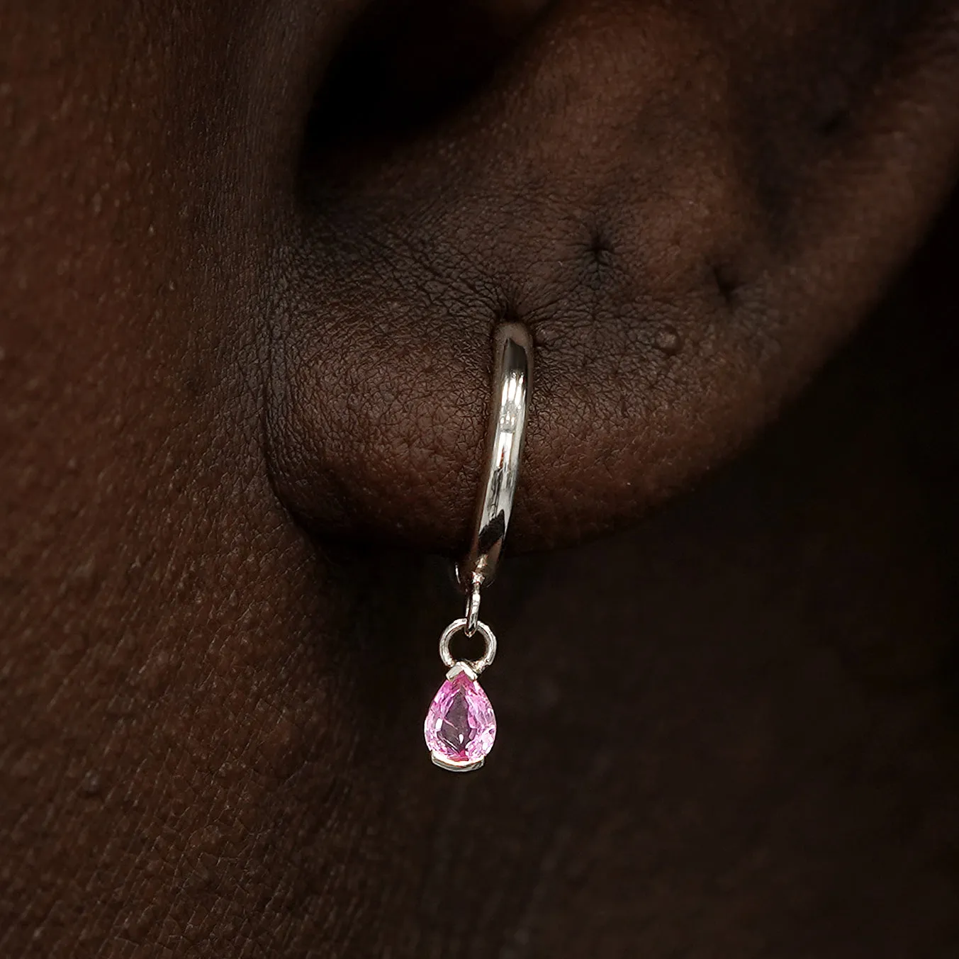 Pear Pink Sapphire Dangle Hoop