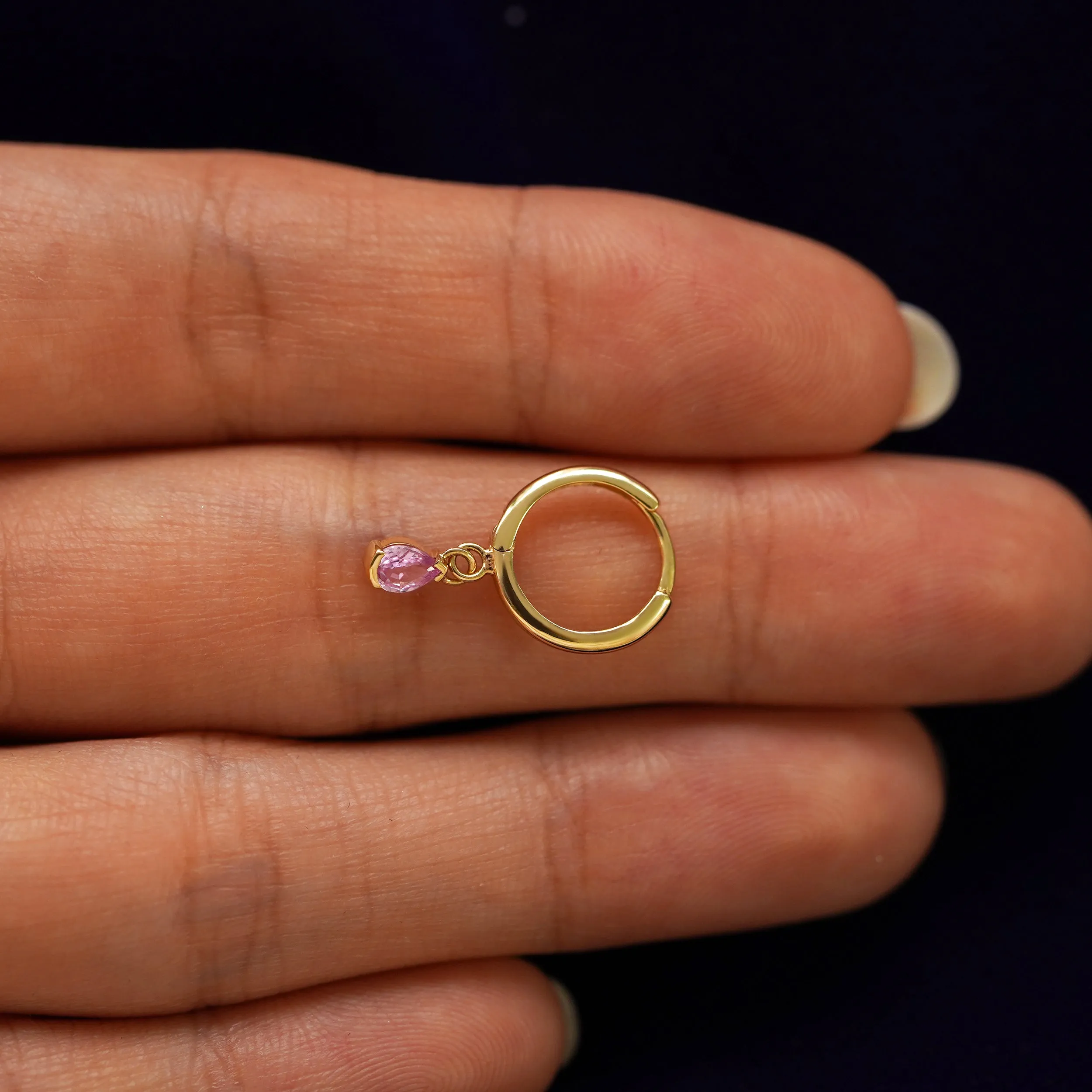 Pear Pink Sapphire Dangle Hoop