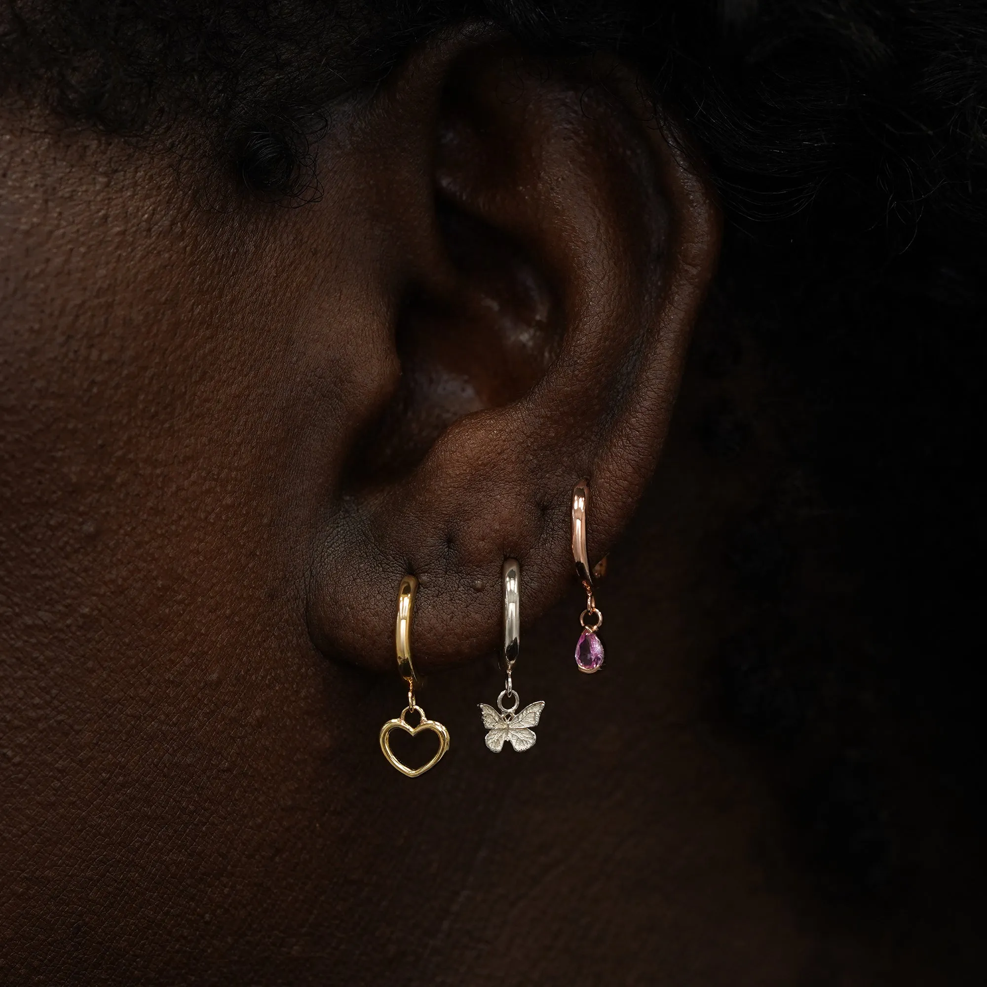 Pear Pink Sapphire Dangle Hoop