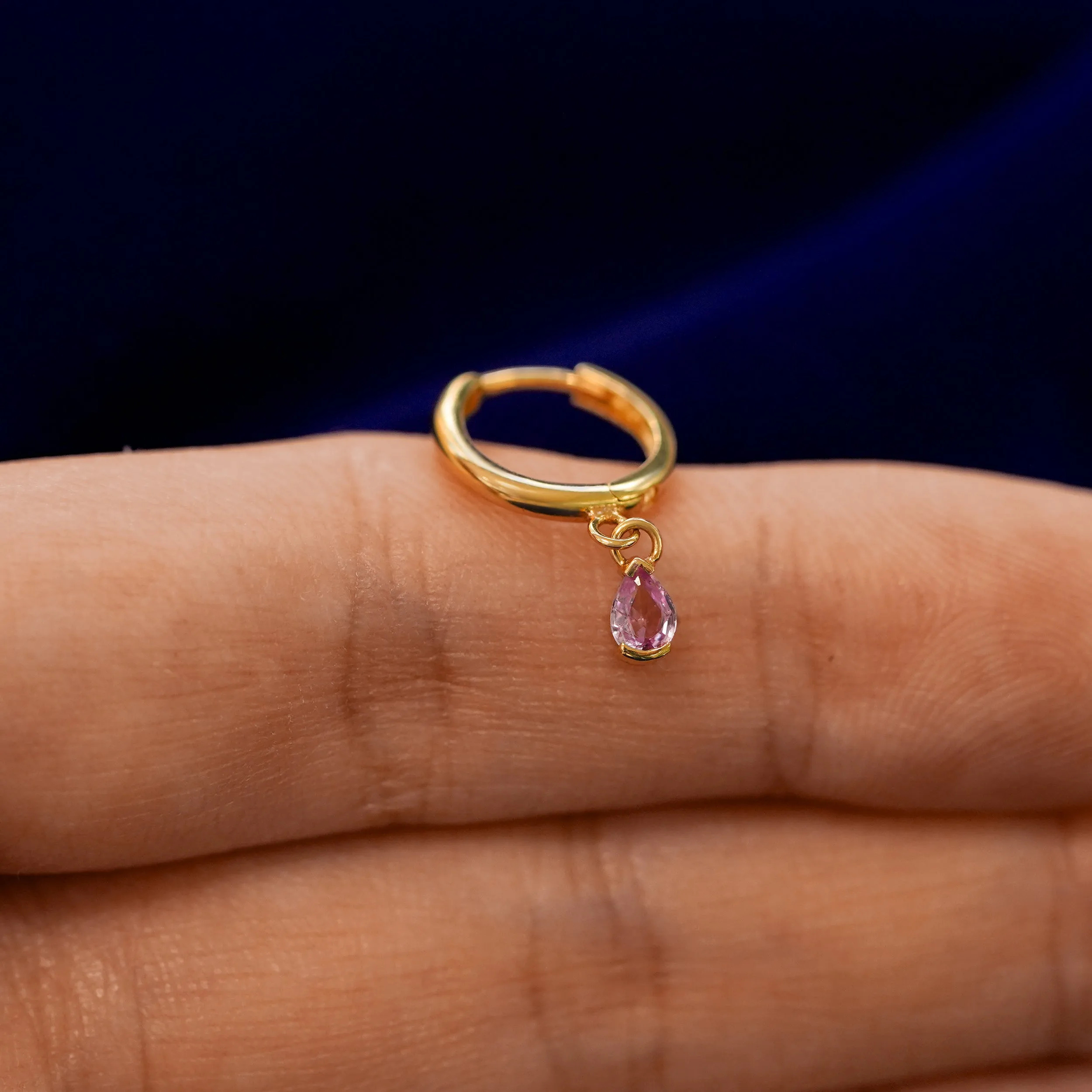 Pear Pink Sapphire Dangle Hoop