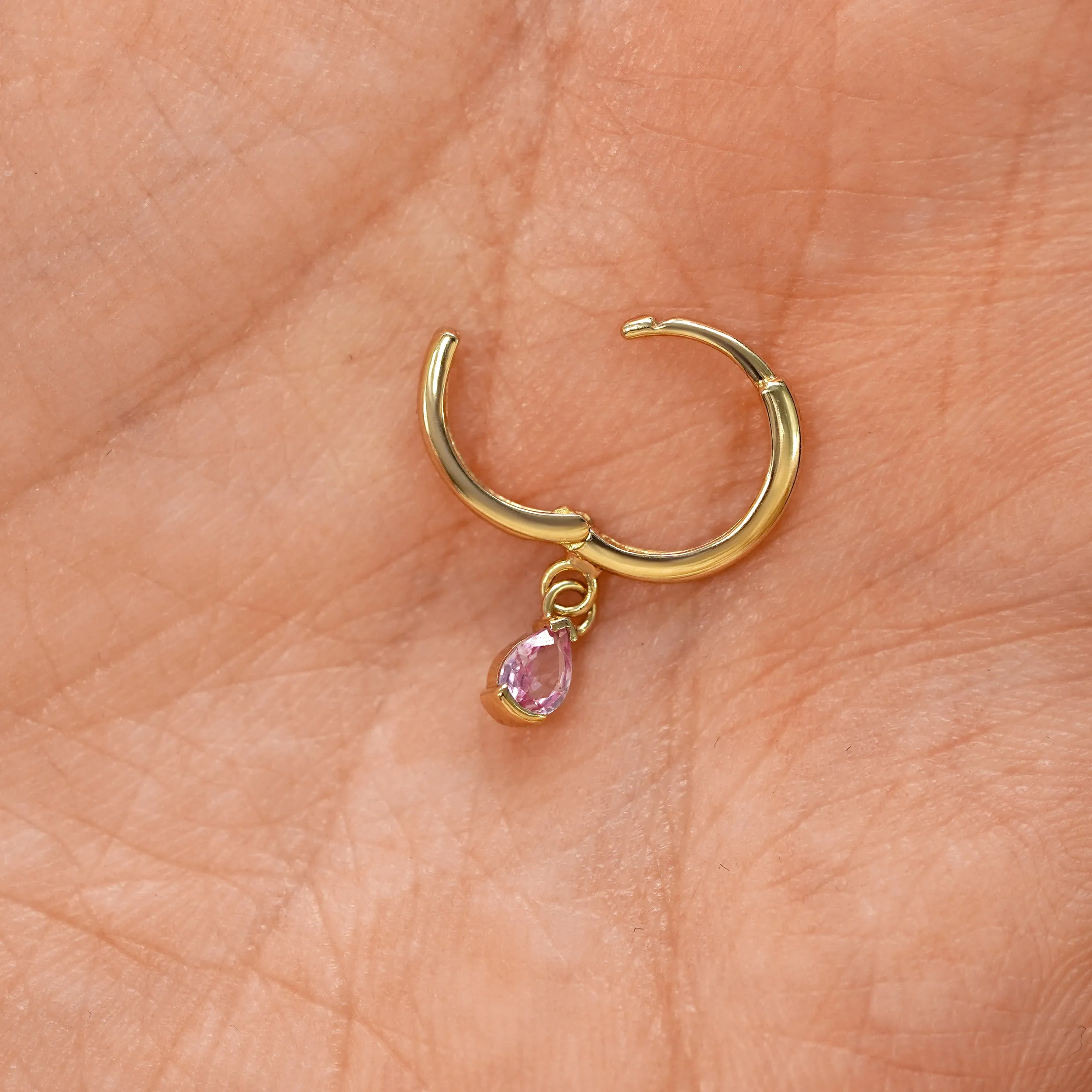 Pear Pink Sapphire Dangle Hoop