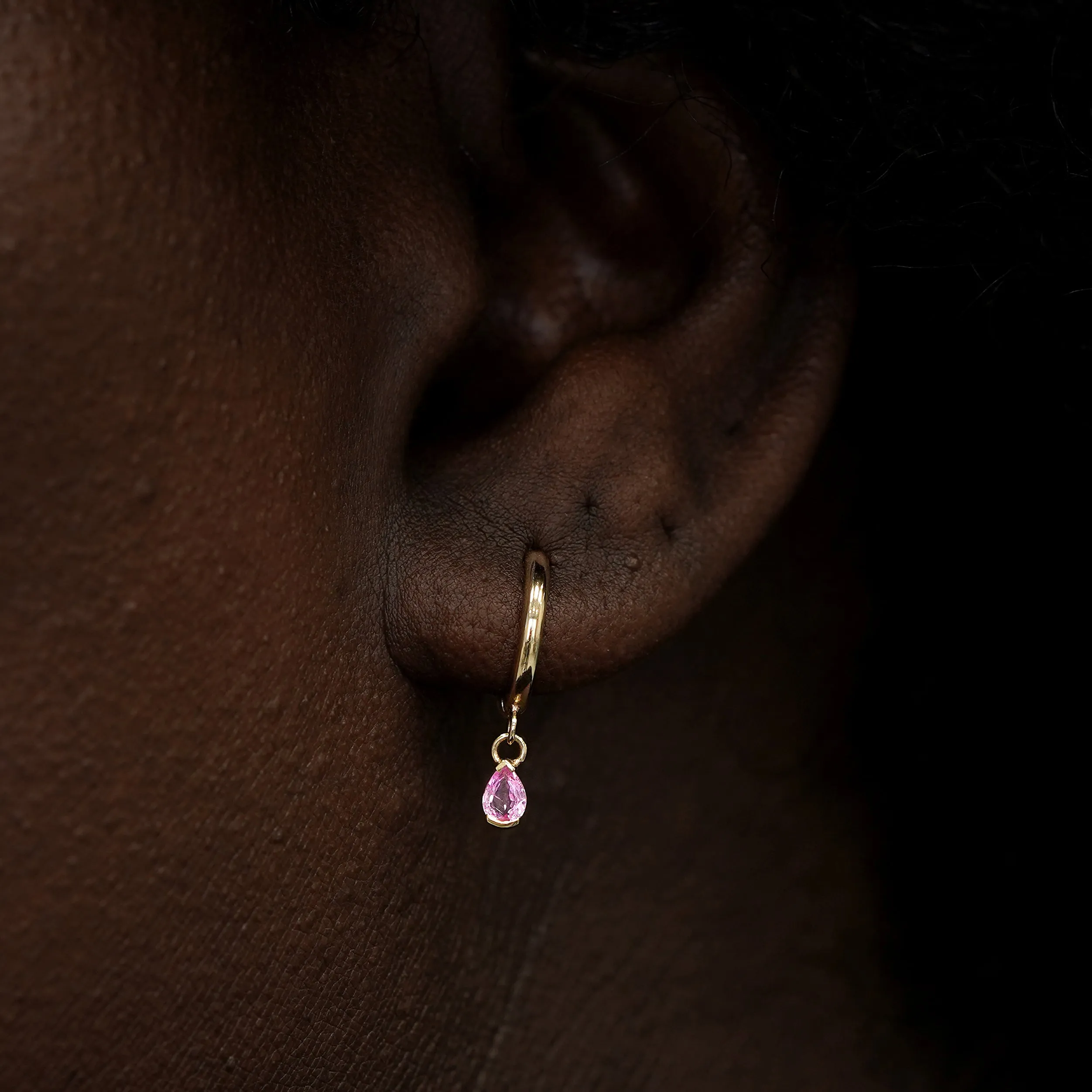 Pear Pink Sapphire Dangle Hoop