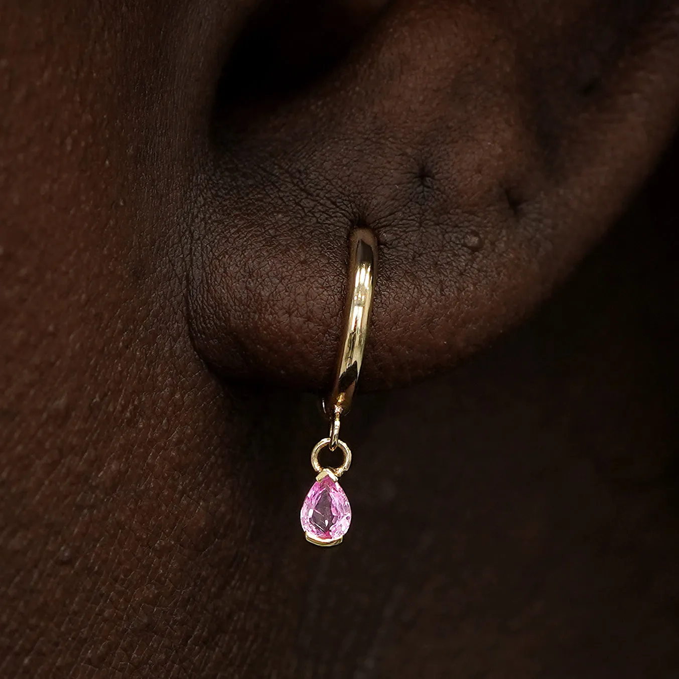 Pear Pink Sapphire Dangle Hoop