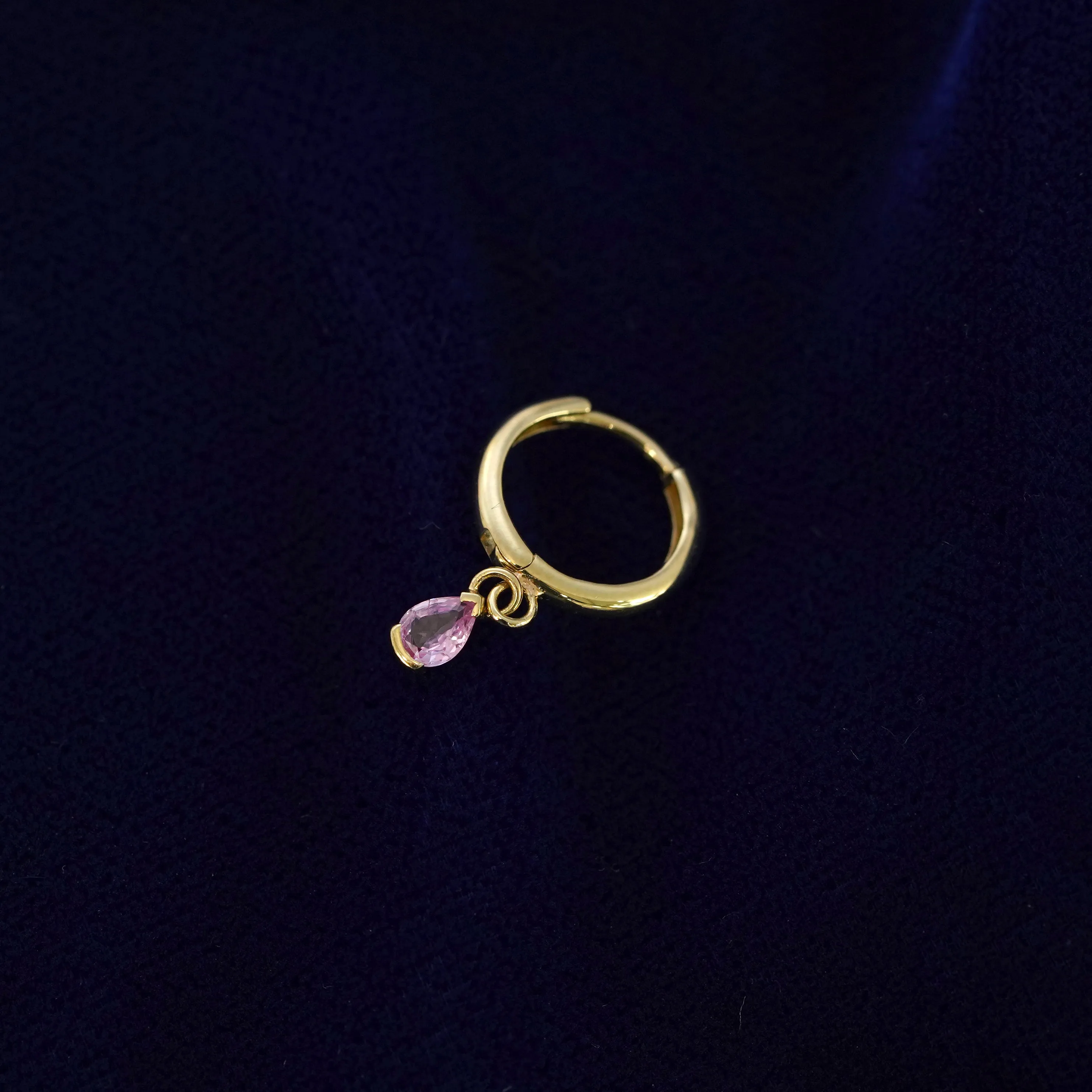 Pear Pink Sapphire Dangle Hoop