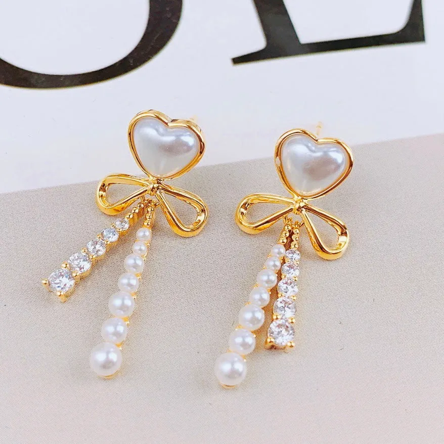 Pearl Bow Drop Earrings