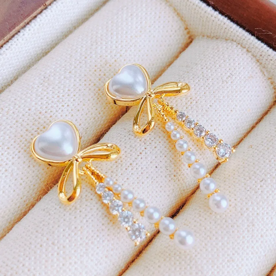 Pearl Bow Drop Earrings