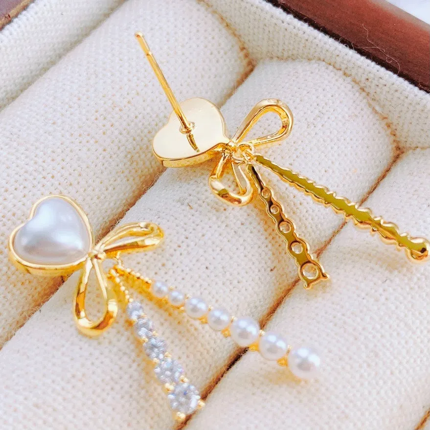 Pearl Bow Drop Earrings