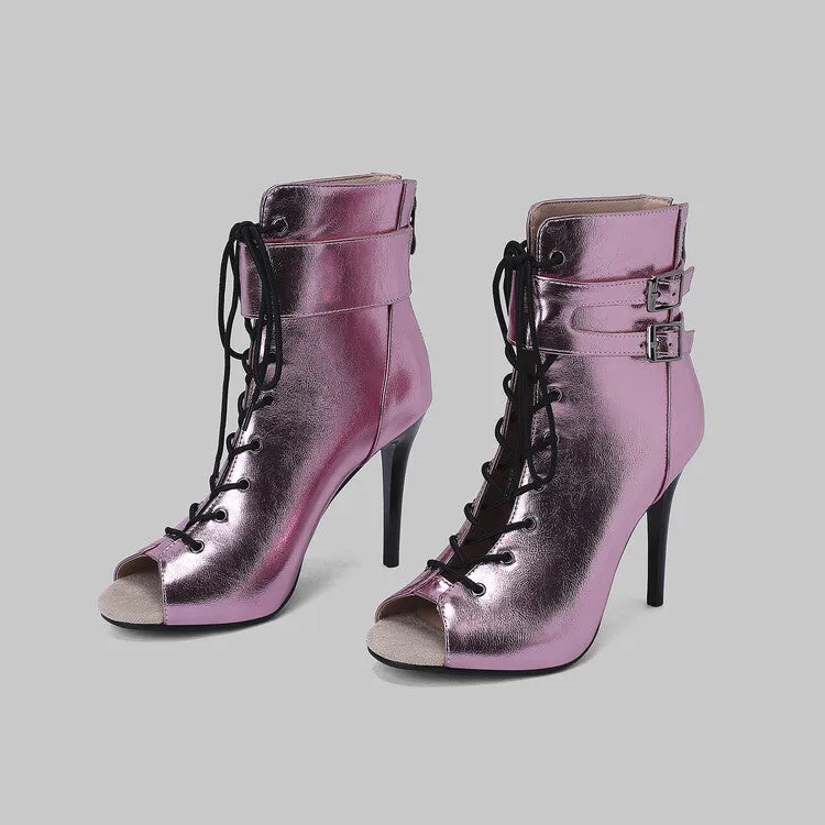 Peep Toe Lace-up Stiletto Heel Sandals
