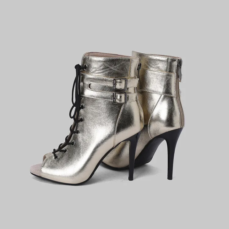 Peep Toe Lace-up Stiletto Heel Sandals