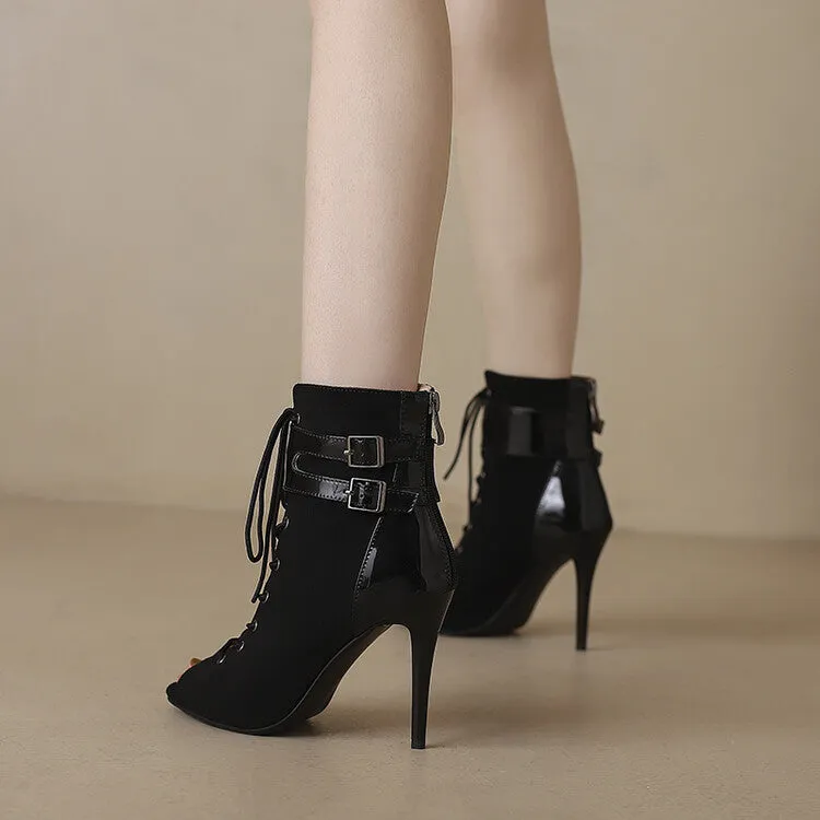 Peep Toe Lace-up Stiletto Heel Sandals