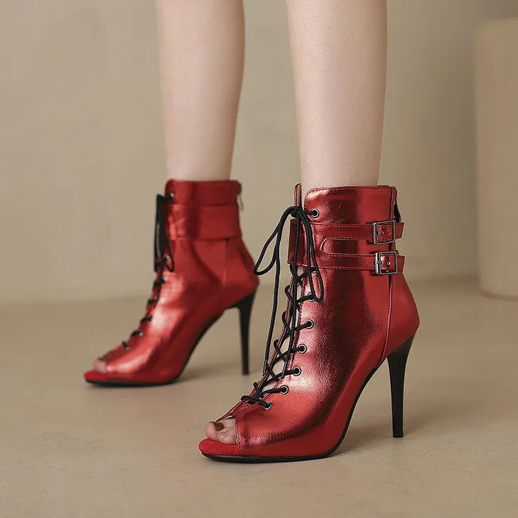 Peep Toe Lace-up Stiletto Heel Sandals