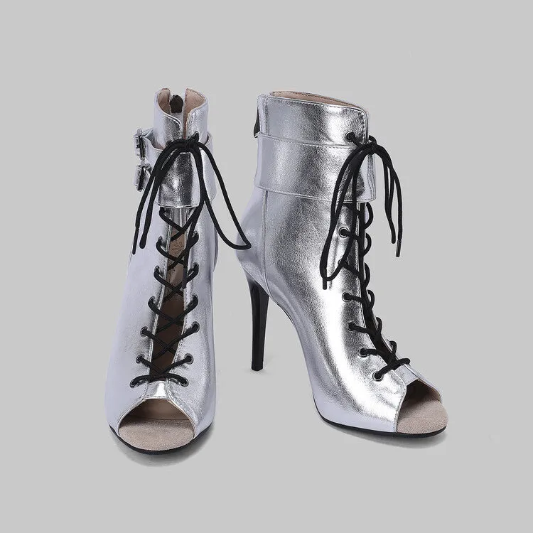 Peep Toe Lace-up Stiletto Heel Sandals
