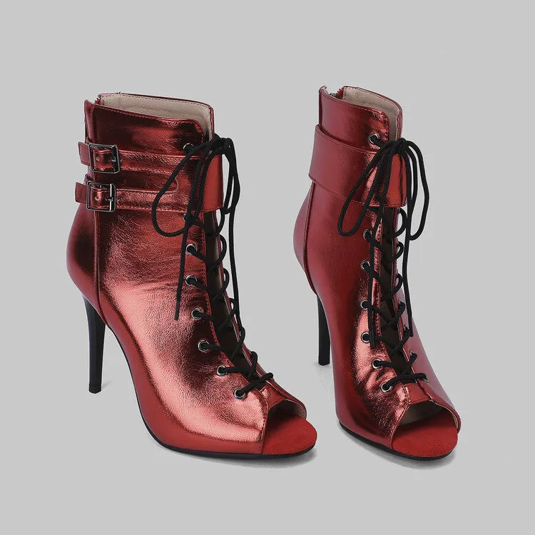 Peep Toe Lace-up Stiletto Heel Sandals