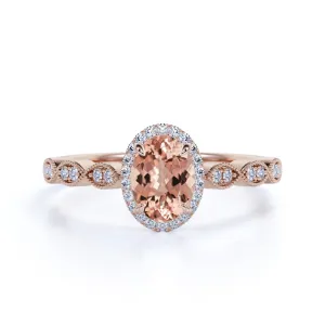 Perfect Halo 1.35 carat Vintage Morganite Engagement Ring for Women