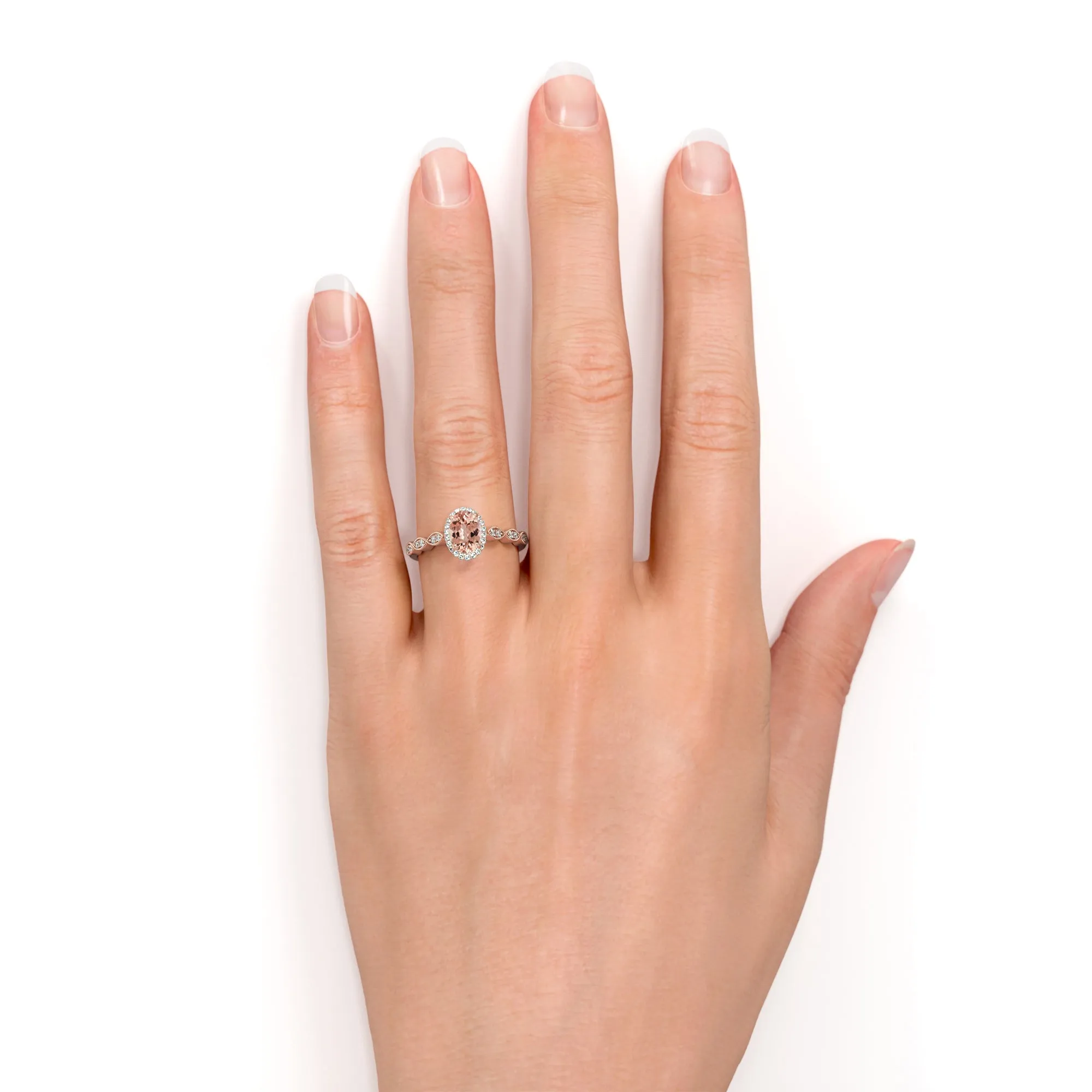Perfect Halo 1.35 carat Vintage Morganite Engagement Ring for Women