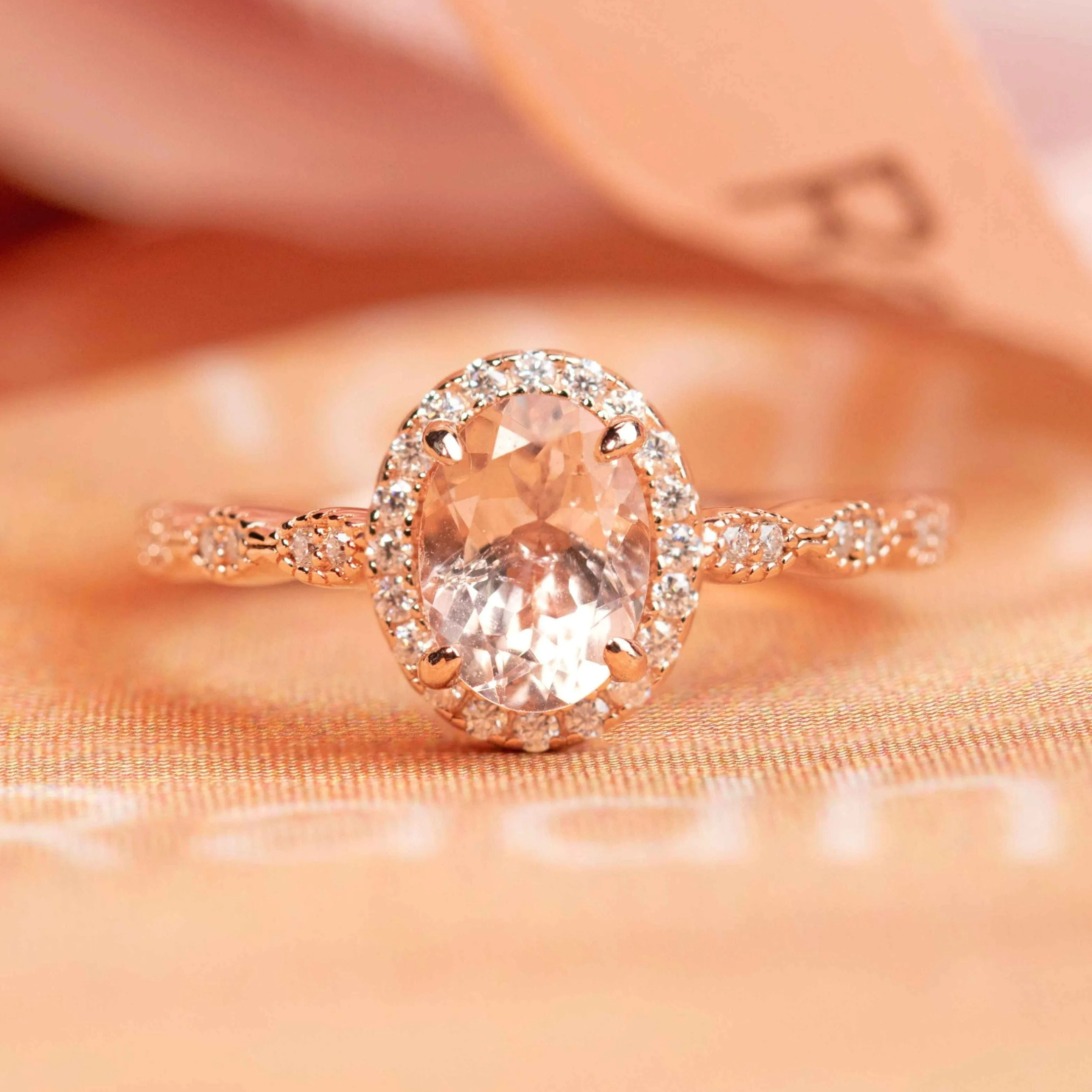 Perfect Halo 1.35 carat Vintage Morganite Engagement Ring for Women