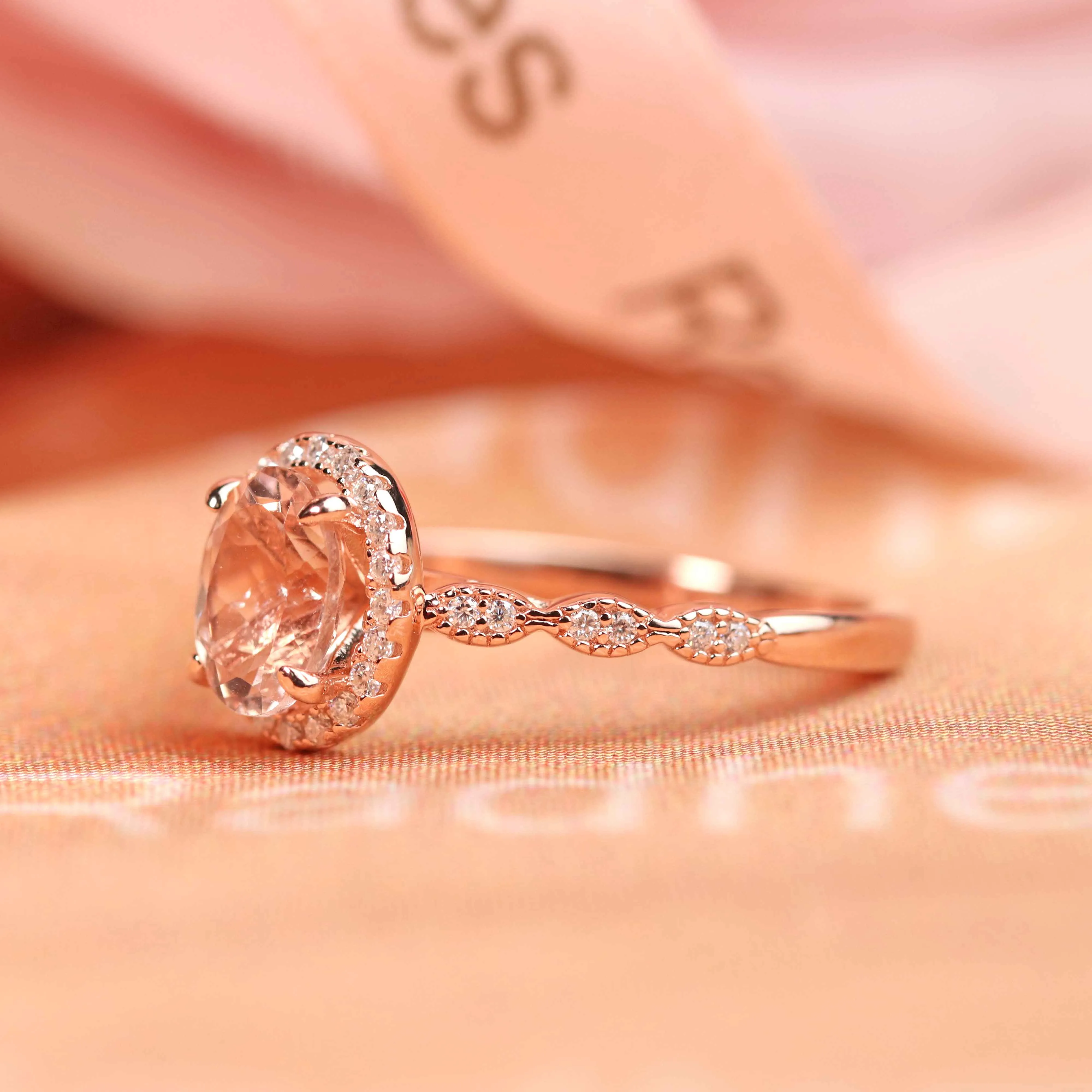 Perfect Halo 1.35 carat Vintage Morganite Engagement Ring for Women