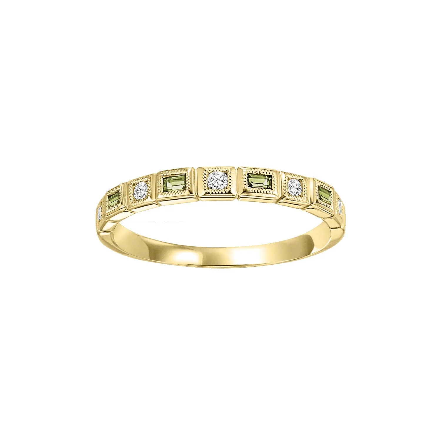 Peridot Birthstone Emerald Cut Diamond Ring 10K Yellow Gold