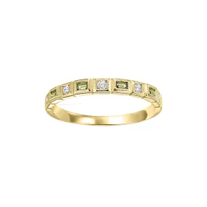 Peridot Birthstone Emerald Cut Diamond Ring 10K Yellow Gold