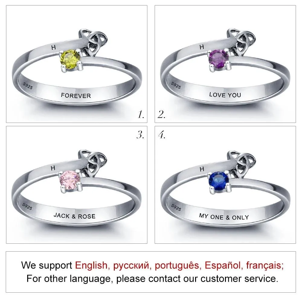 Personalized 925 Sterling Silver Engrave Name & Birthstone Rings, Fashion Jewelry Gift for Women