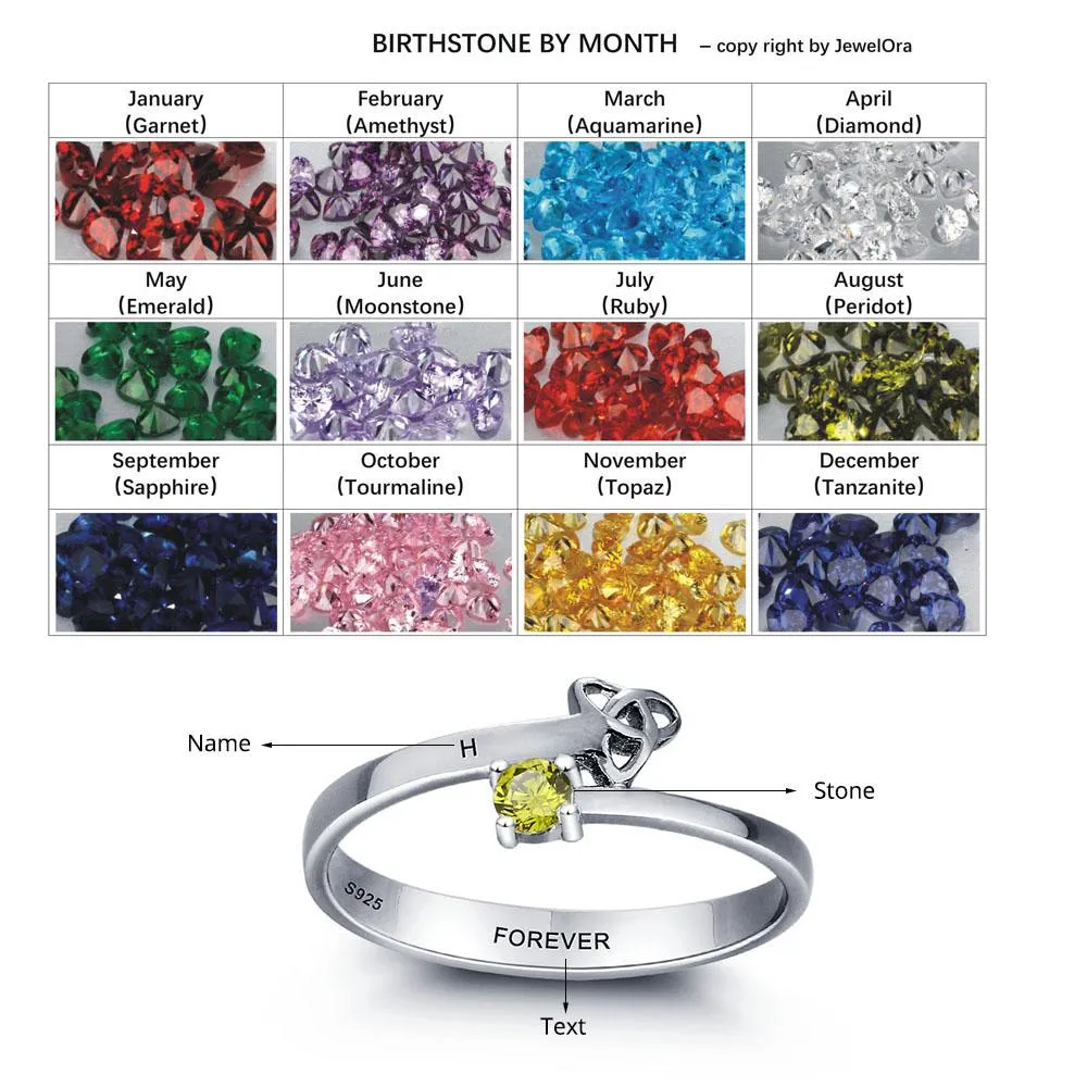 Personalized 925 Sterling Silver Engrave Name & Birthstone Rings, Fashion Jewelry Gift for Women